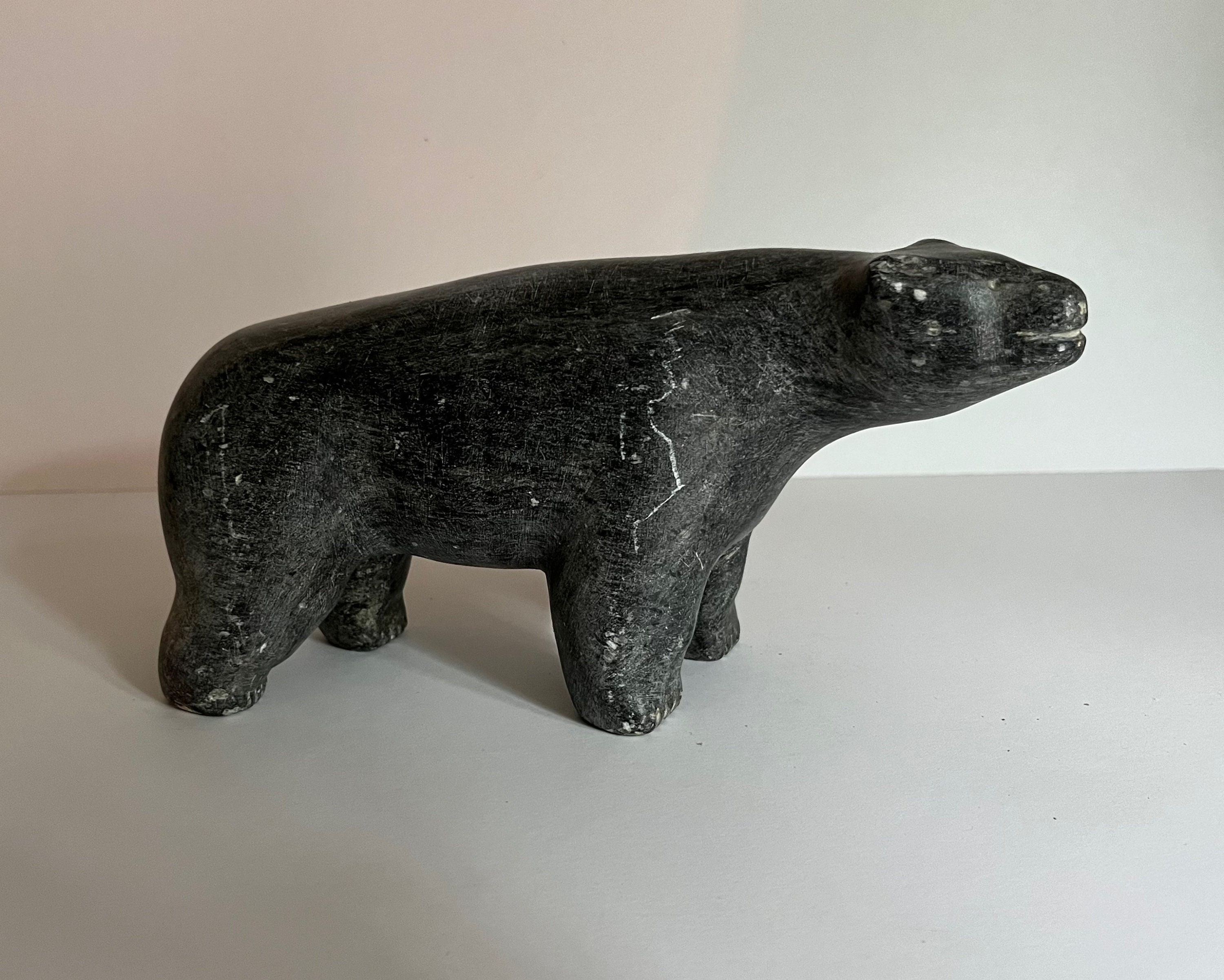 Hand Carved Bear Head Soapstone Signed (JL) Hand Carved Bear Head Soapstone Signed (JL)