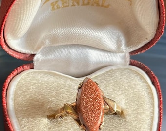 Vintage or Antique 10K Gold Marquise Shaped Goldstone Ladies Ring