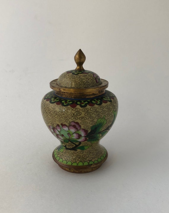 ヴィンテージ 中国製 七宝焼き 小さな蓋付き壷 - Etsy 日本