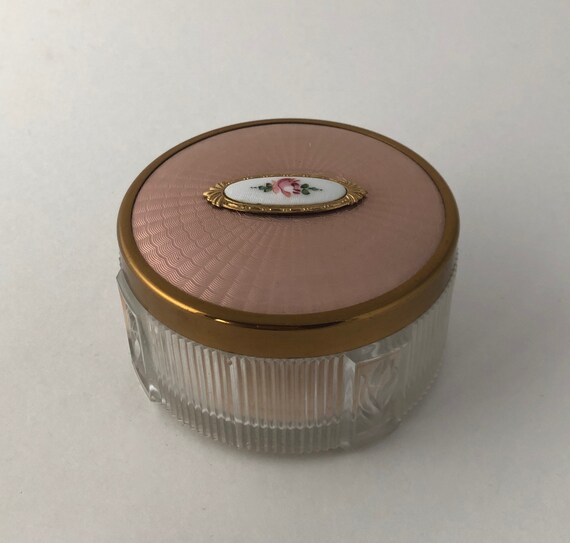Vintage Antique 1920s Pink Guilloche Enamel Glass