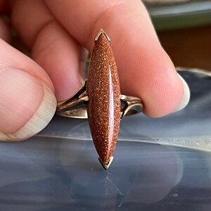 Vintage Antique 10K Gold Long Goldstone Navette Ladies Ring image 3