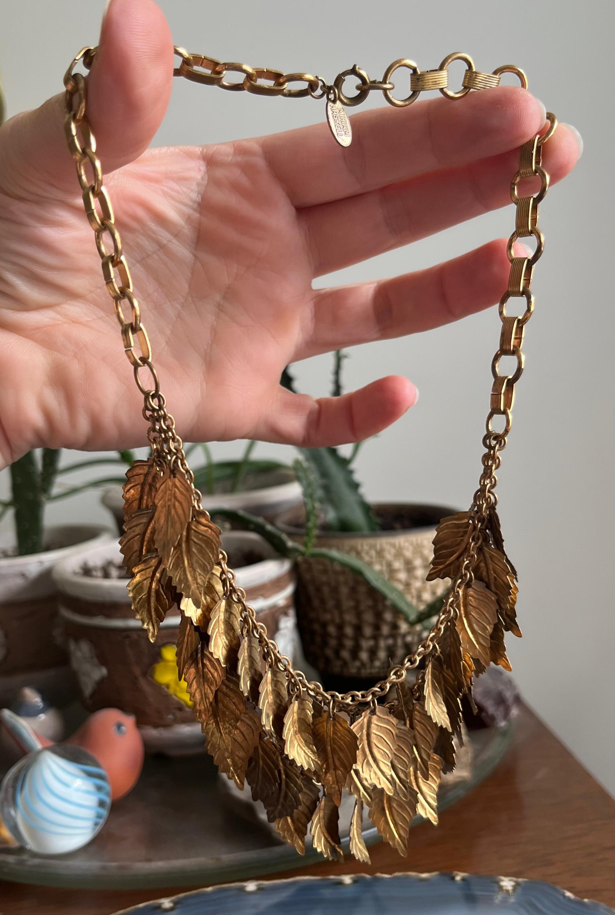 Spectacular Vintage Miriam Haskell Triple Strand Dangling Leaf Bib