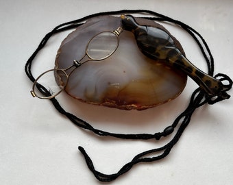Antique Victorian Celluloid Faux Tortoise Gold Filled Lorgnette Folding Spectacles Glasses