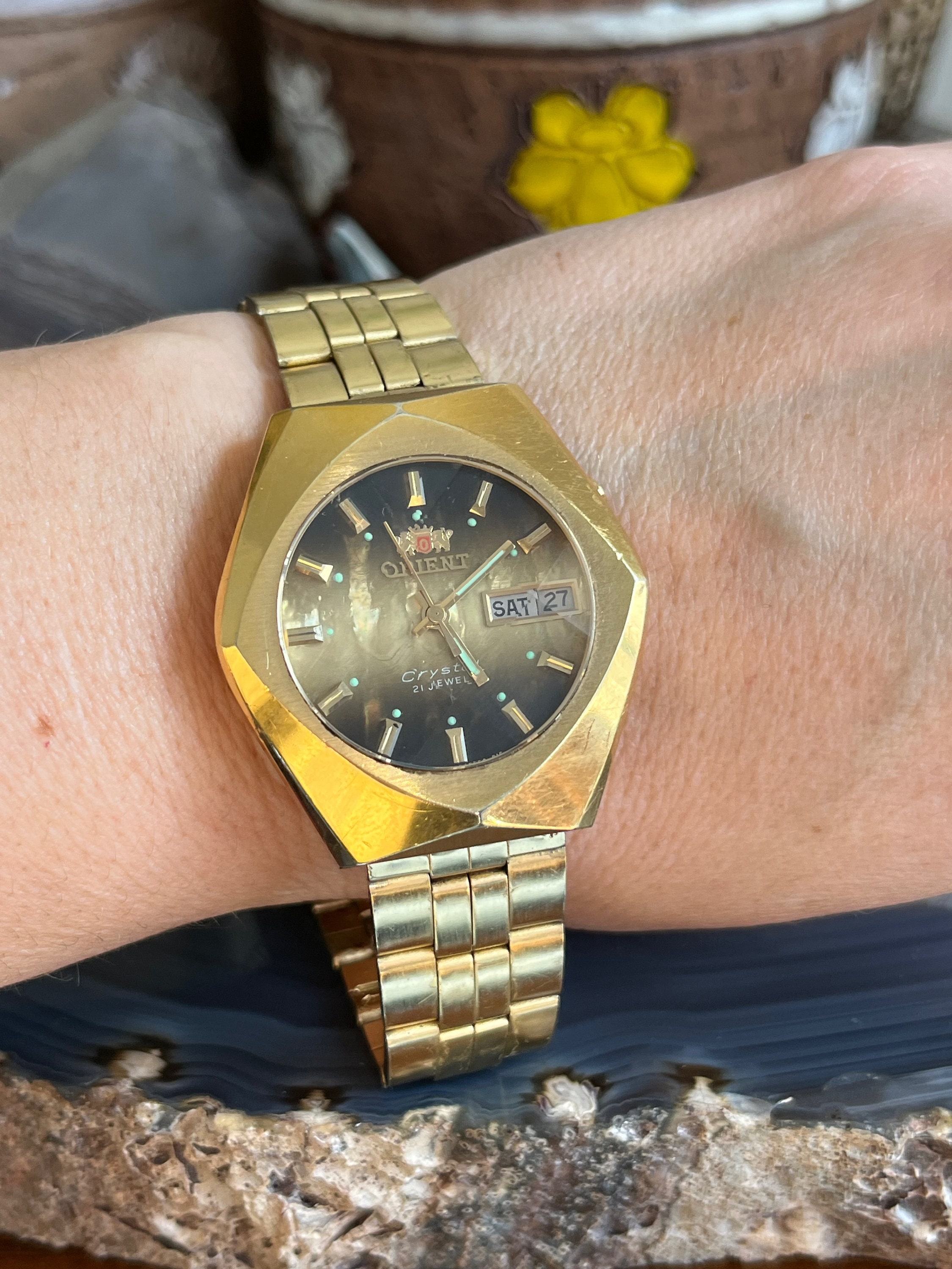 Vintage 1970s Orient Crystal 21 Jewel Mens Automatic Wrist Watch