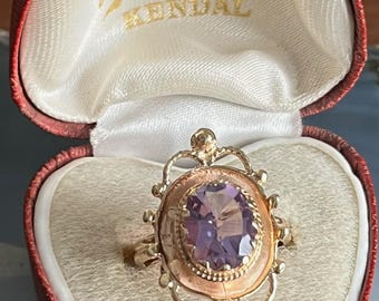 ビクトリア朝の 14k ゴールド アメジスト パール リング、サイズ 6.5 