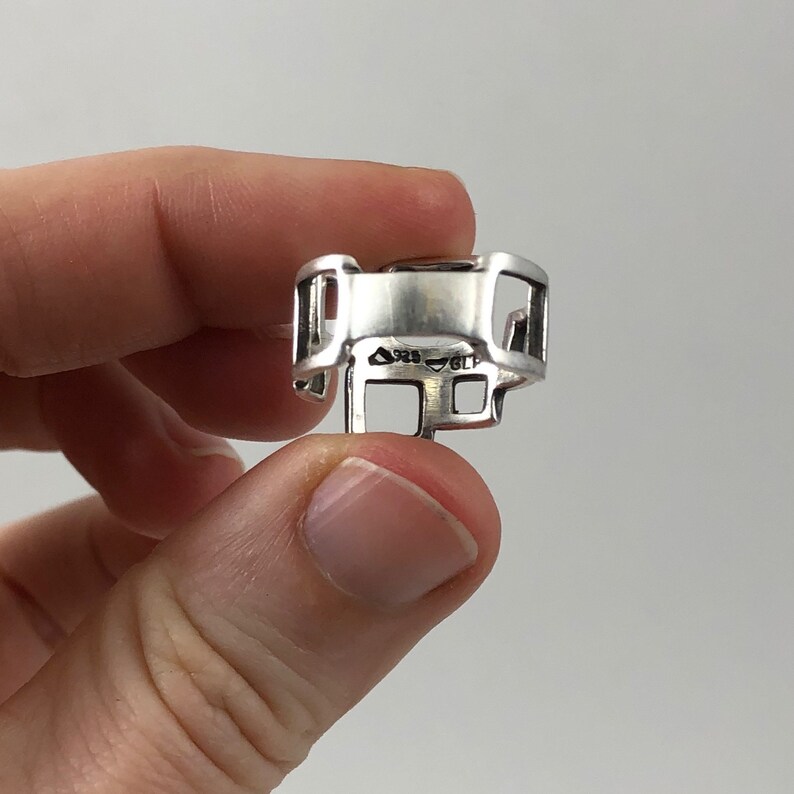 Vintage Sterling Silver Modernist Squares Ladies Statement Ring
