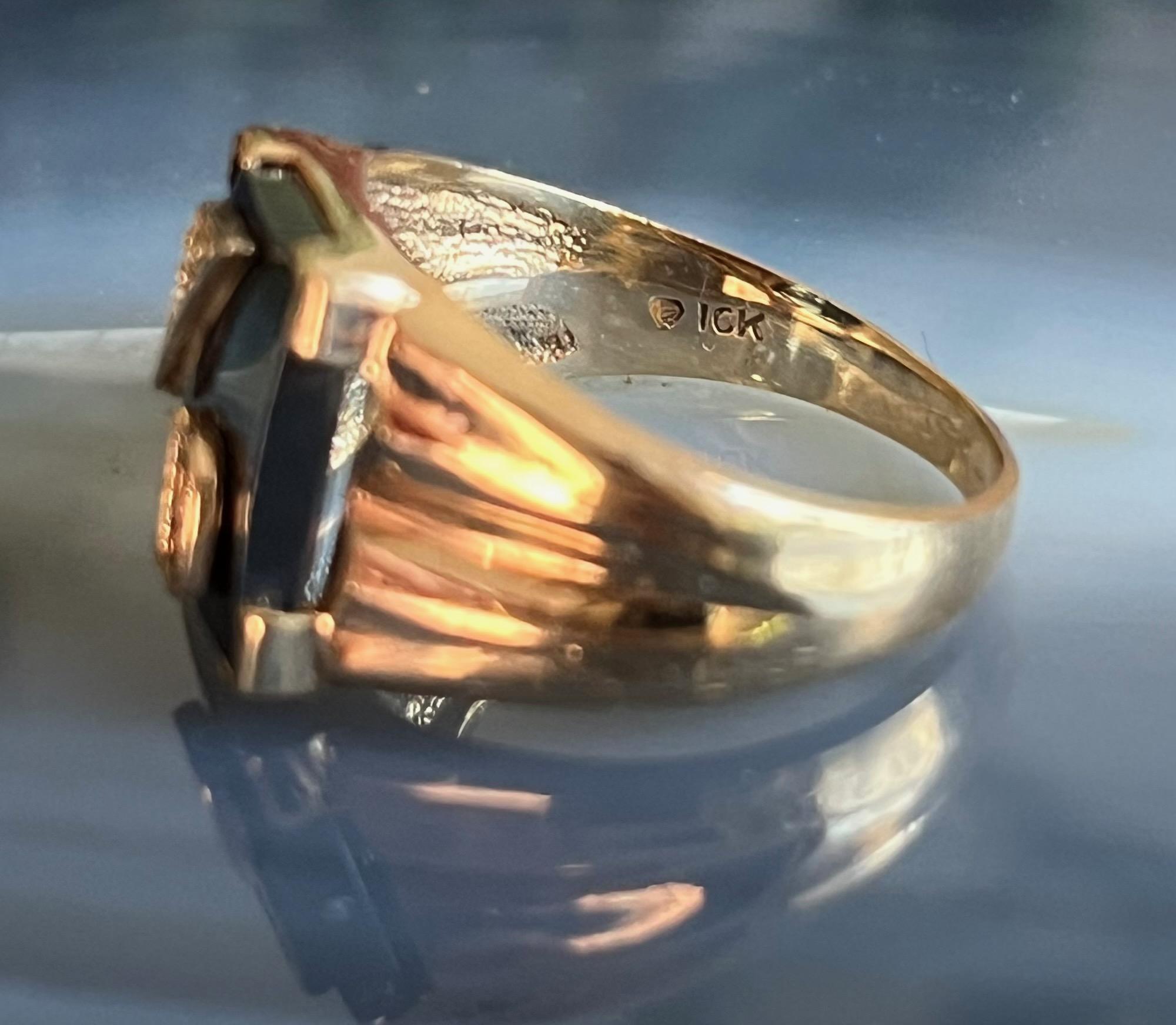 Vintage Art Deco Style 10K Gold Hematite Diamond Initial D Mens