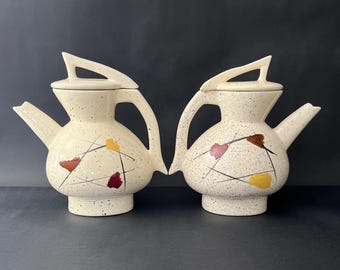 Paire de théières et cafetières vintage en céramique de style Bauhaus