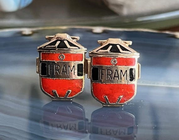 Vintage Fram Air Fuel Filters Enamel Advertising Cuff Links Cufflinks