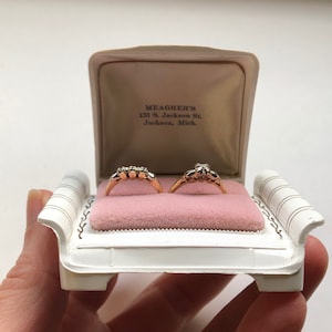 Vintage Art Deco White Celluloid Pink Velvet Interior Bridal Set Gift Display Engagement Proposal Ring Box
