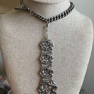 Antique Victorian Art Nouveau Sterling Silver Fob Pendant for Watch Chain Necklace