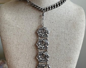 Antique Victorian Art Nouveau Sterling Silver Fob Pendant for Watch Chain Necklace