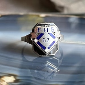Vintage Sterling Silver Enamelled School Signet Ring