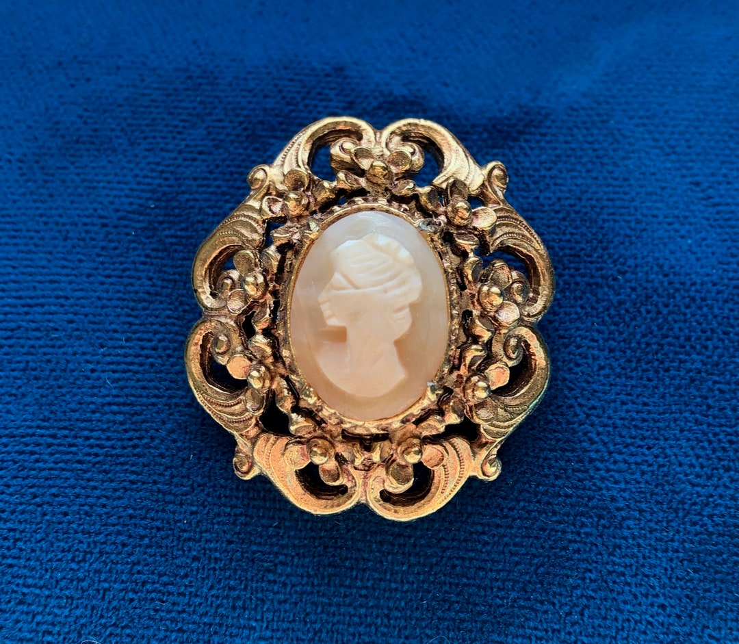 Vintage Florenza Gold Tone Carved Shell Cameo Brooch Pendant - Etsy