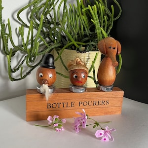 Vintage MCM Mid Century Danish Teak Figural Bottle Pourers Man Woman Elephant