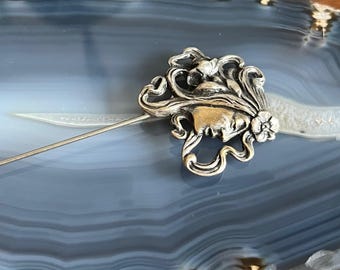 Antique Victorian Art Nouveau Silver Plated Lady Hat Pin Hatpin