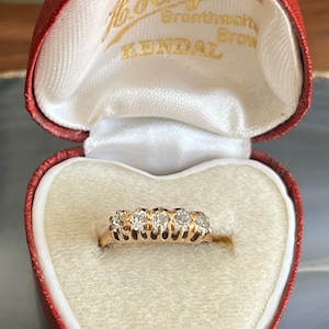 Antique Victorian 14K Yellow Gold 5 Stone Old Mine Cut Diamond Ladies Ring