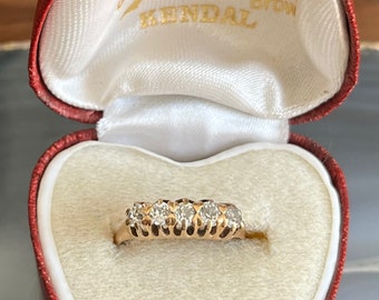Antique Victorian 14K Yellow Gold 5 Stone Old Mine Cut Diamond Ladies Ring