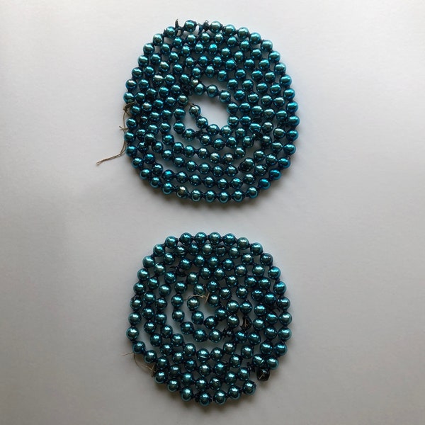 Set of 2 Vintage Large Blue Mercury Glass Bead Christmas Tree Garlands 91 Inches and 67 Inches