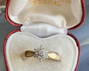 Vintage 10K Yellow Gold Diamond Snowflake Cluster Ring