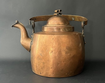 Antique 19th C Copper Fireplace Kettle Primitive Rustic Farmhouse Decor
