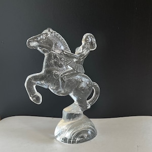 Vintage MCM Kosta Boda Glass Flatback Circus Series Horse and Rider Figurine Bertil Vallien