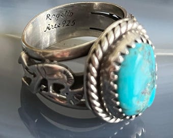 Vintage Large Native American Navajo Sterling Silver Turquoise