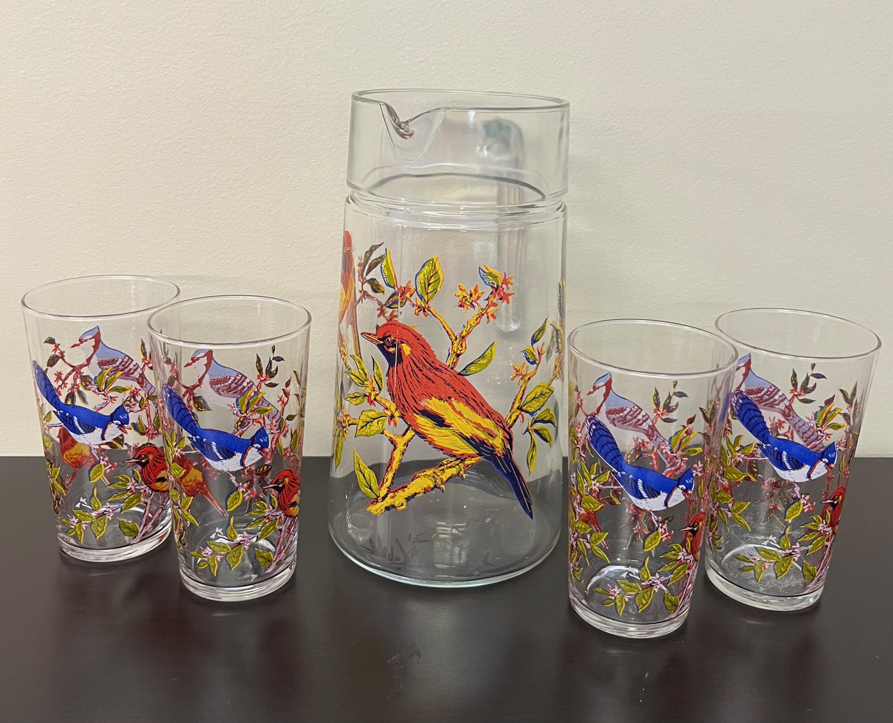 Vintage Arcoroc France Retro Bird Design Pitcher and Glasses - Etsy
