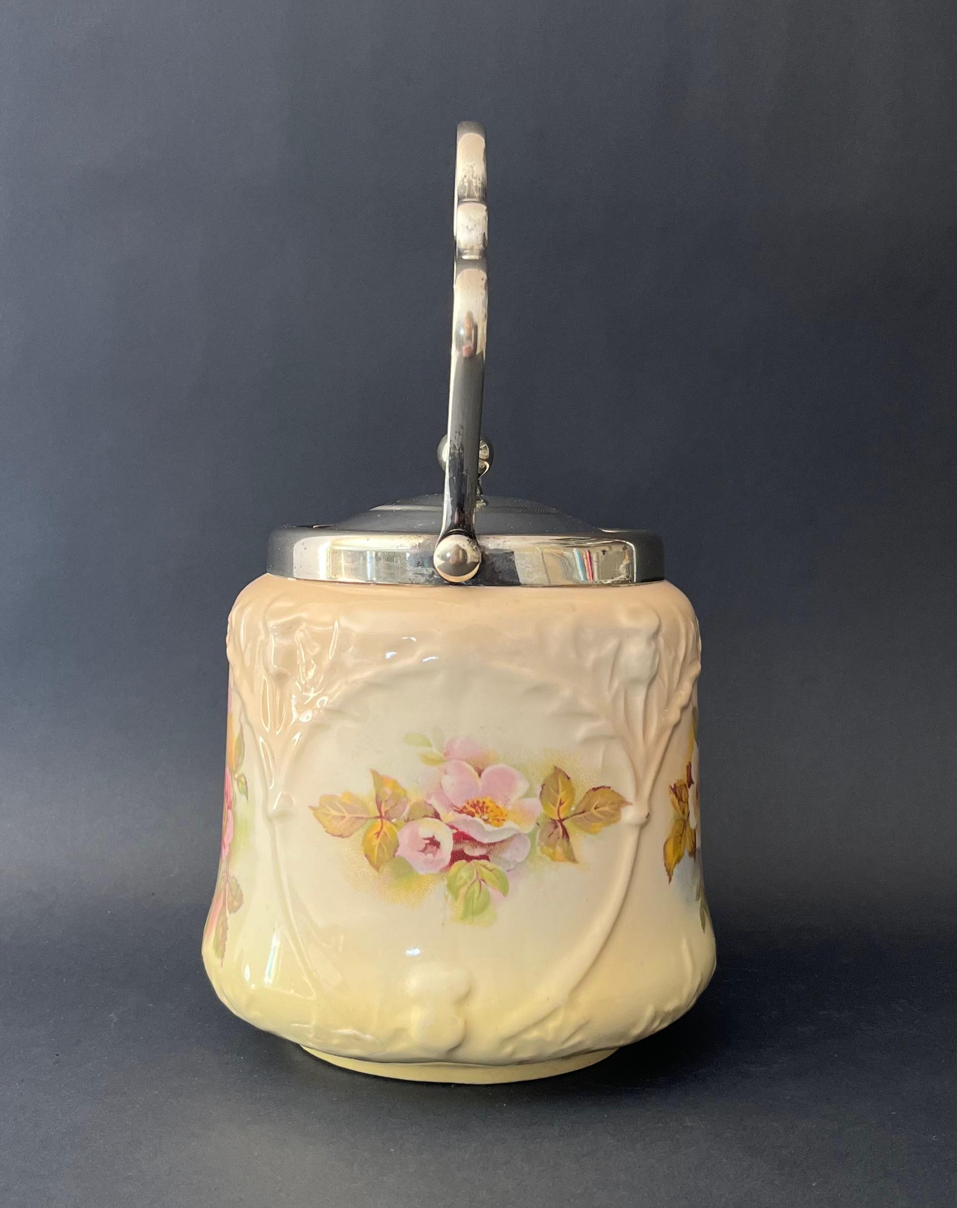 Antique Victorian Fancy Biscuit Barrel Jar With Swing Handle Wild