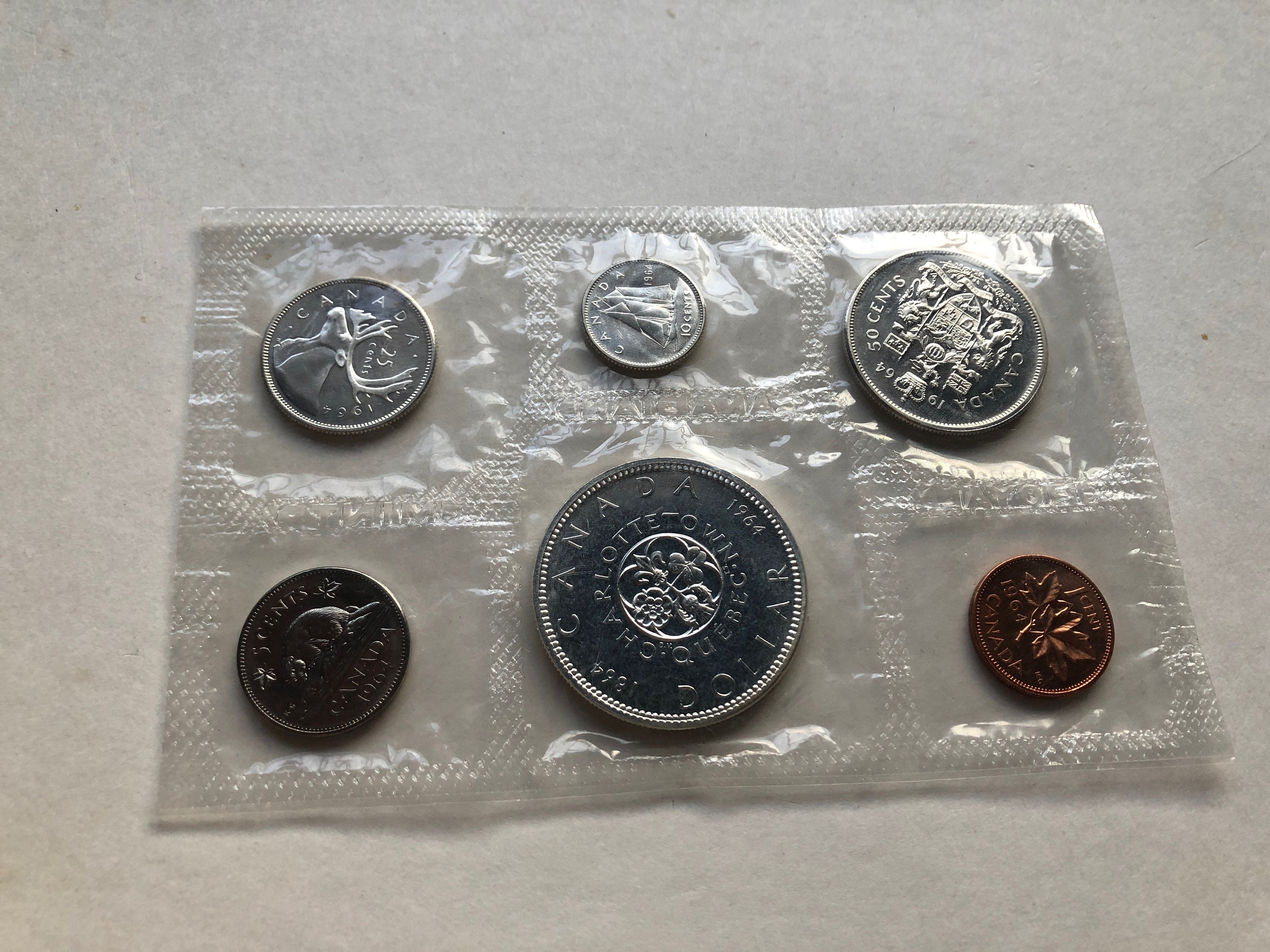 カナダ1964年コイン6枚セット、ミント出し、未使用、4枚銀貨