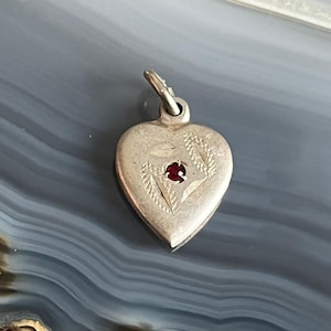 Antique Vintage Engraved Silver Puffy Heart Charm for Bracelet or Pendant