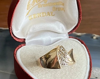 Vintage 1970s 14K Gold Mid Century Modern Modernist Diamond Statement Ring Mens or Ladies