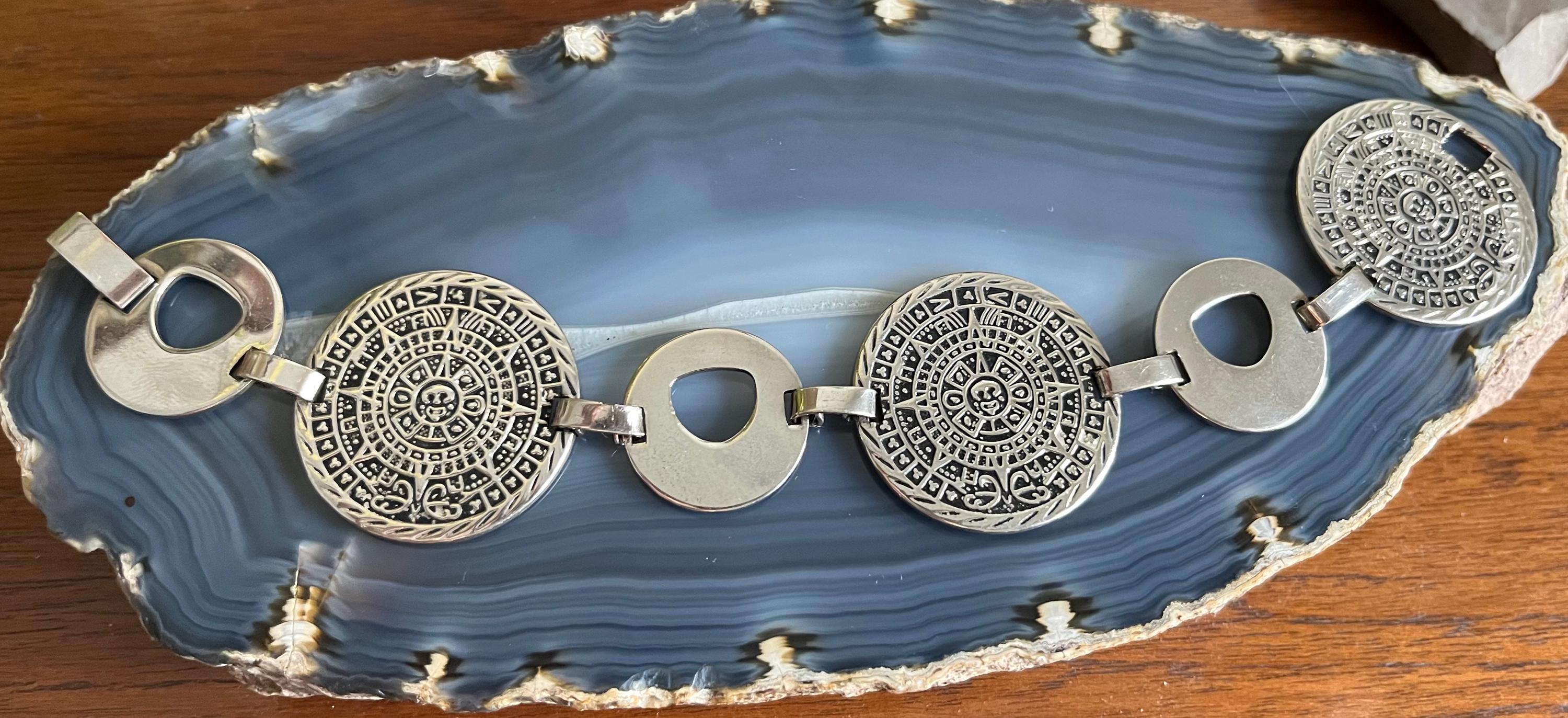 Vintage Mexican Sterling Silver Aztec Mayan Calendar Bracelet - Etsy
