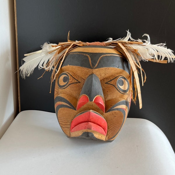 Vintage Jay Brabant Kwagiulth Pacific Northwest Carved Cedar Speaker Mask