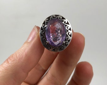 Large Vintage Sterling Silver Amethyst Ladies Dinner Cocktail Statement Ring