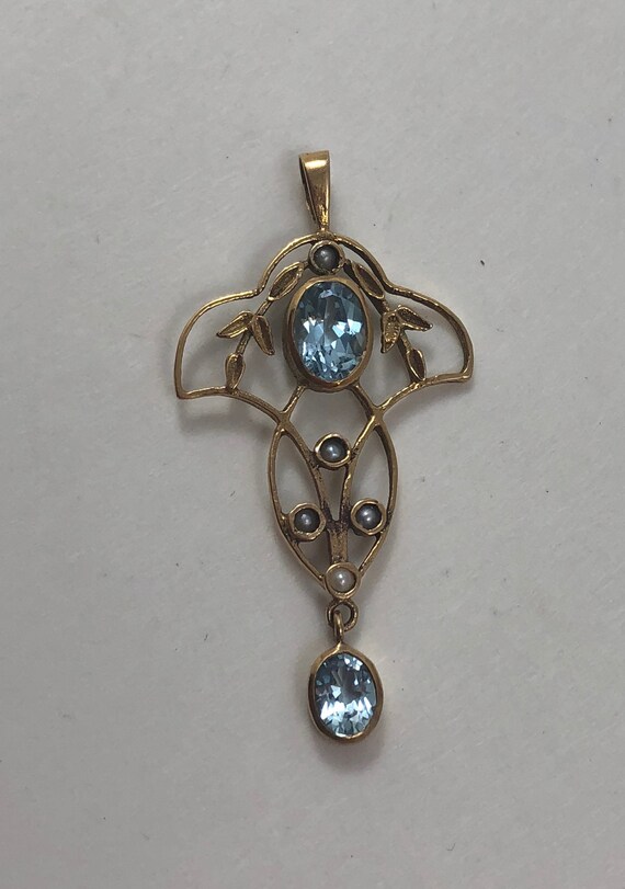 Antique 9K Gold Lavalier Pendant with Seed Pearls and Blue | Etsy