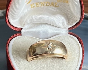 Antique Mens or Ladies 14K Gold Wide Starburst Diamond Wedding Band Ring