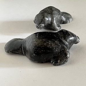 Vintage Pair of Canadian Inuit Carved Soapstone Seal Sculptures