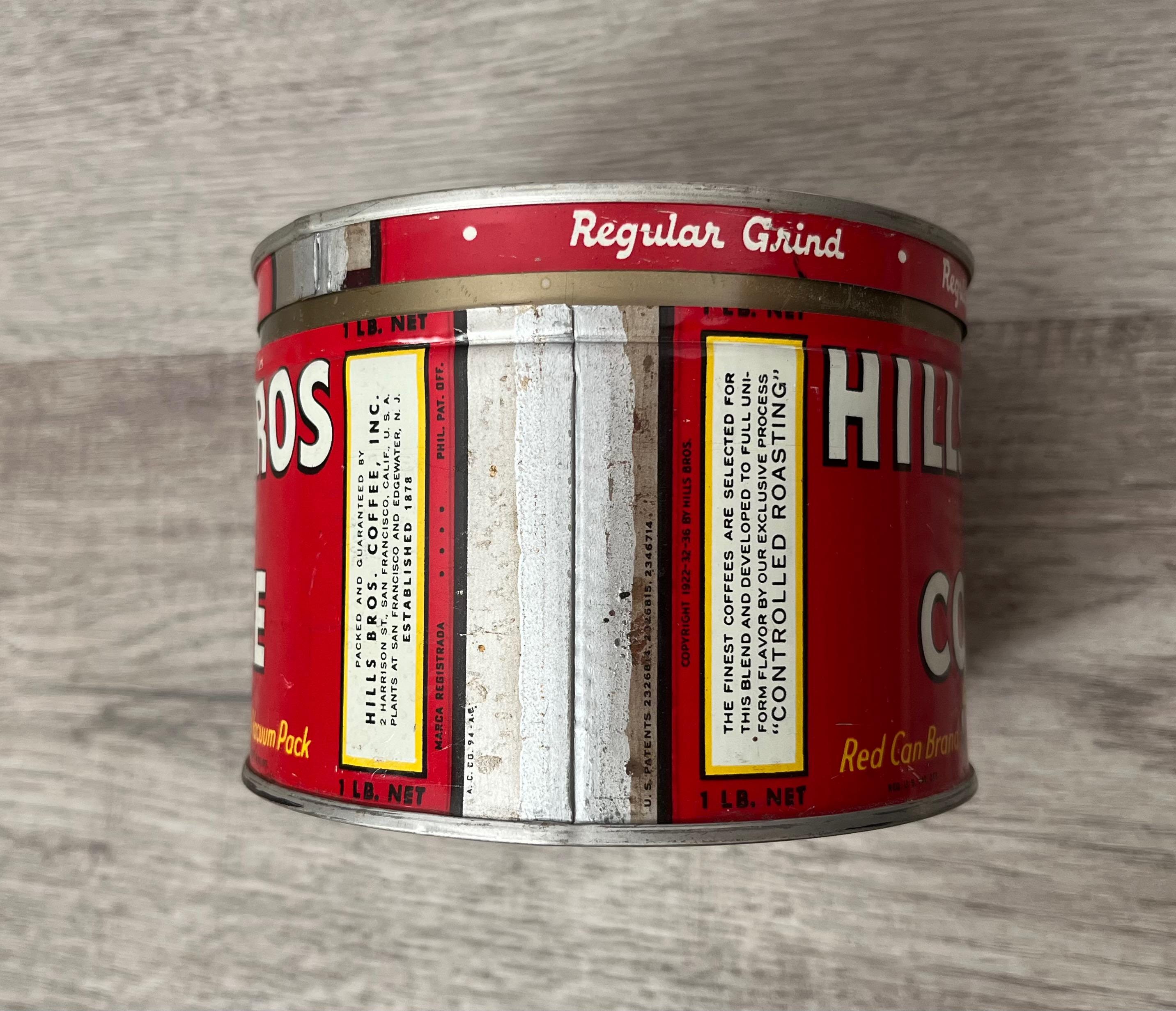 Vintage Hills Bros 1/2 LB Coffee Tin With Lid Advertising