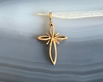 Vintage Mid Century 10K Yellow Gold Dainty Cross Pendant Necklace