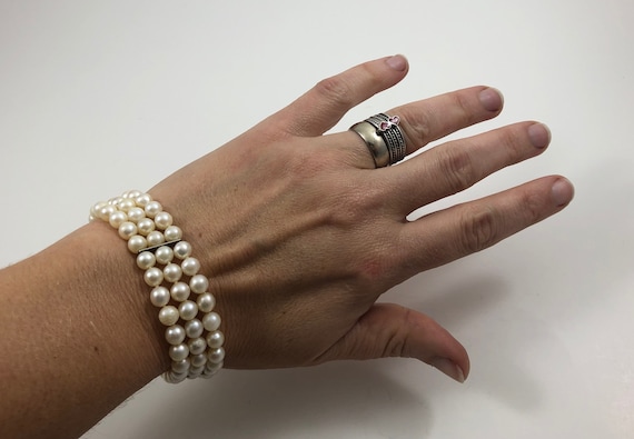 MAGNIFICENT VINTAGE SIGNED MIRIAM HASKELL 3-STRAND PEARL CRYSTALS WRAP  BRACELET | eBay