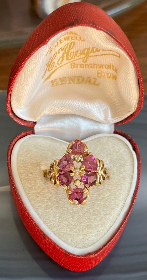 Vintage 10K Yellow Gold Rubellite Tourmaline Diamo