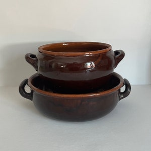 Pair of Vintage Rustic Primitive Vulcania Pottery Italy Terracotta Serving Bowls Dishes