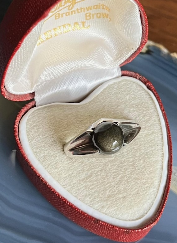 Vintage Modernist Mexican Silver Black Grey Chrysoberyl Cat's Eye Ring Mens or Ladies