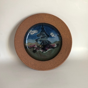 Vintage Canadian Studio Pottery Stoneware Large Platter or Shallow Serving Dish Scenic Trees