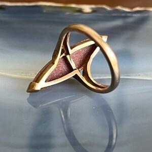 Vintage Antique 10K Gold Long Goldstone Navette Ladies Ring image 2