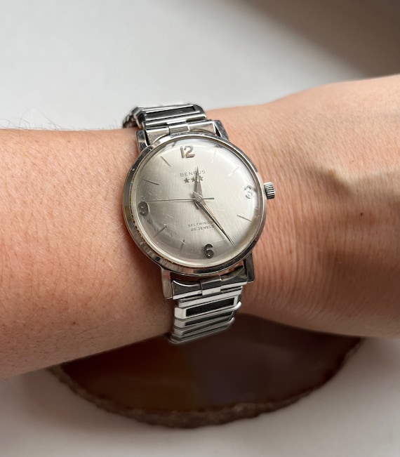 Working Vintage Mid Century Benrus 25 Jewels 3 Star Automatic Self Winding Mens Wrist Watch