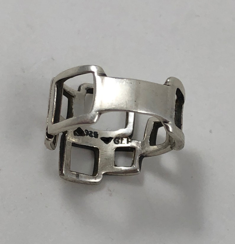 Vintage Sterling Silver Modernist Squares Ladies Statement Ring