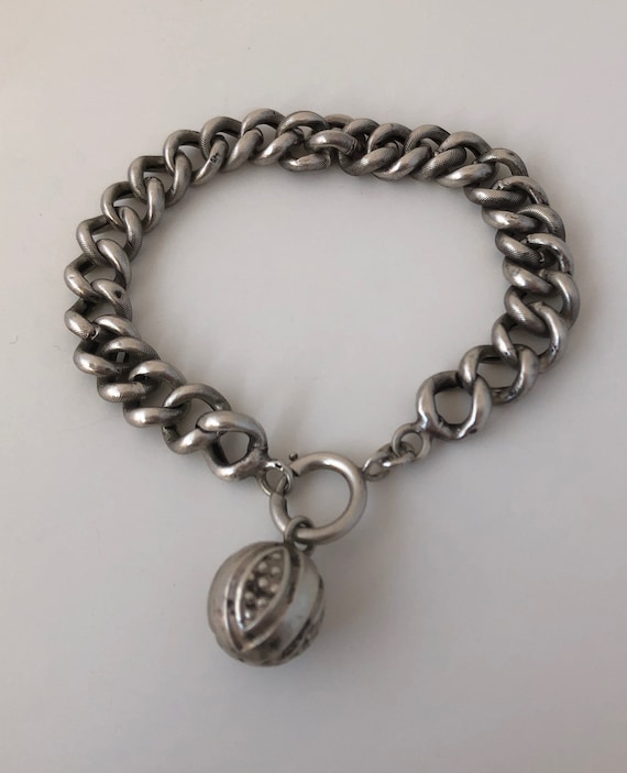 Antique Victorian French Silver Patterned Chain L… - image 2