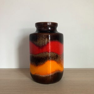 Vintage Mid Century Modern West German Pottery Scheurich 216 20 Fat Lava Wavy Vase